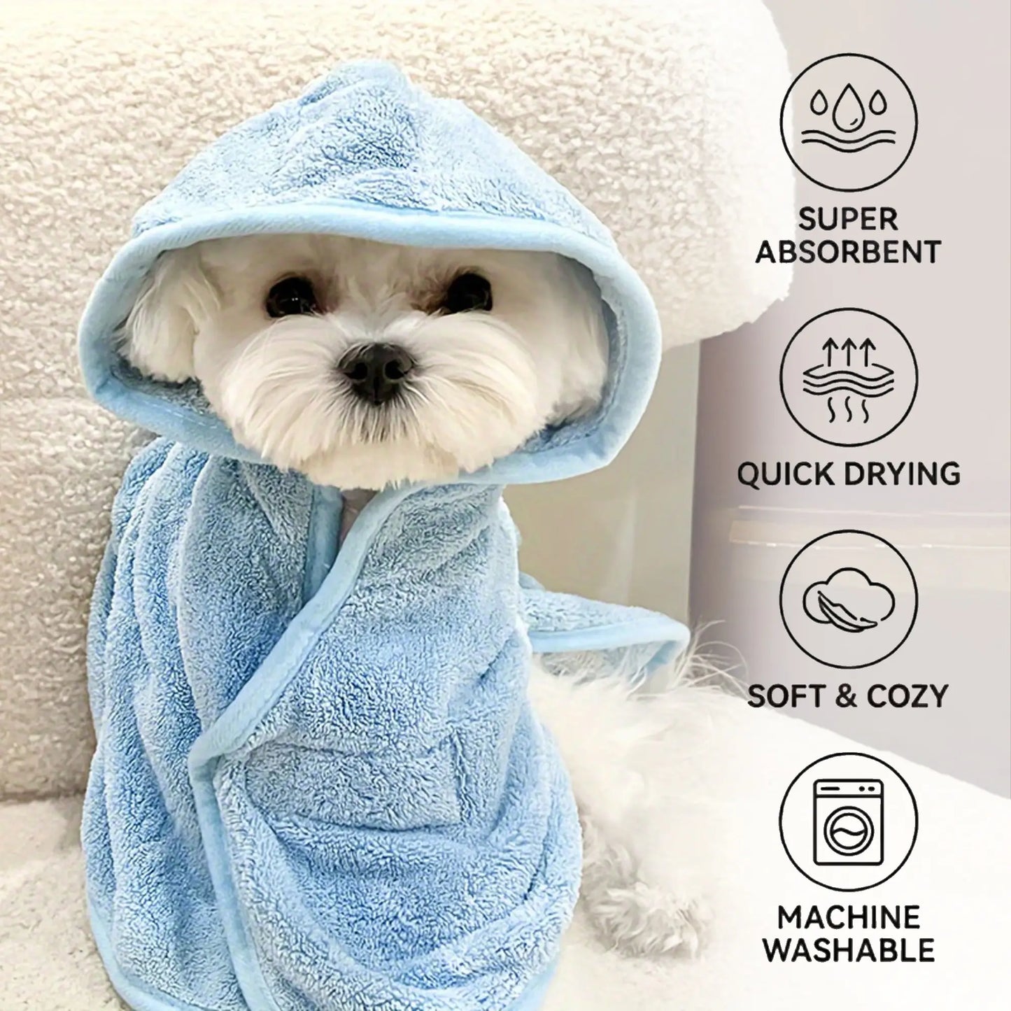 Premium Quick-Drying Pet Bathrobes for Small Dogs and Cats - Soft, Absorbent, and Comfortable for All Seasons with Secure Closure