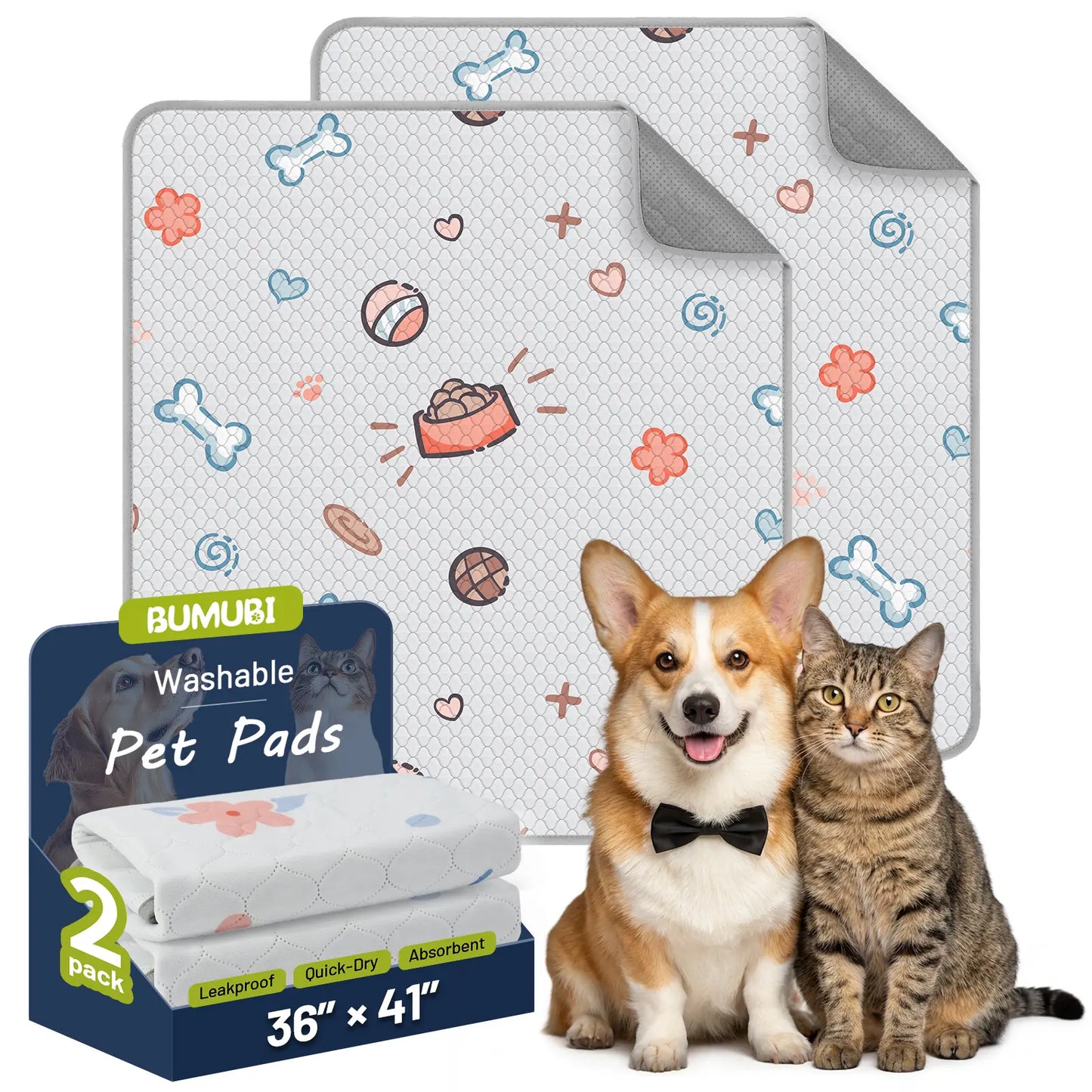 Reusable Dog Pee Pads - 2-Pack: Highly Absorbent, Waterproof, Leak-Proof, Non-Slip Design for Training, Playpens, Crates, Sofas, Cars, Beds, and More (Machine Washable)