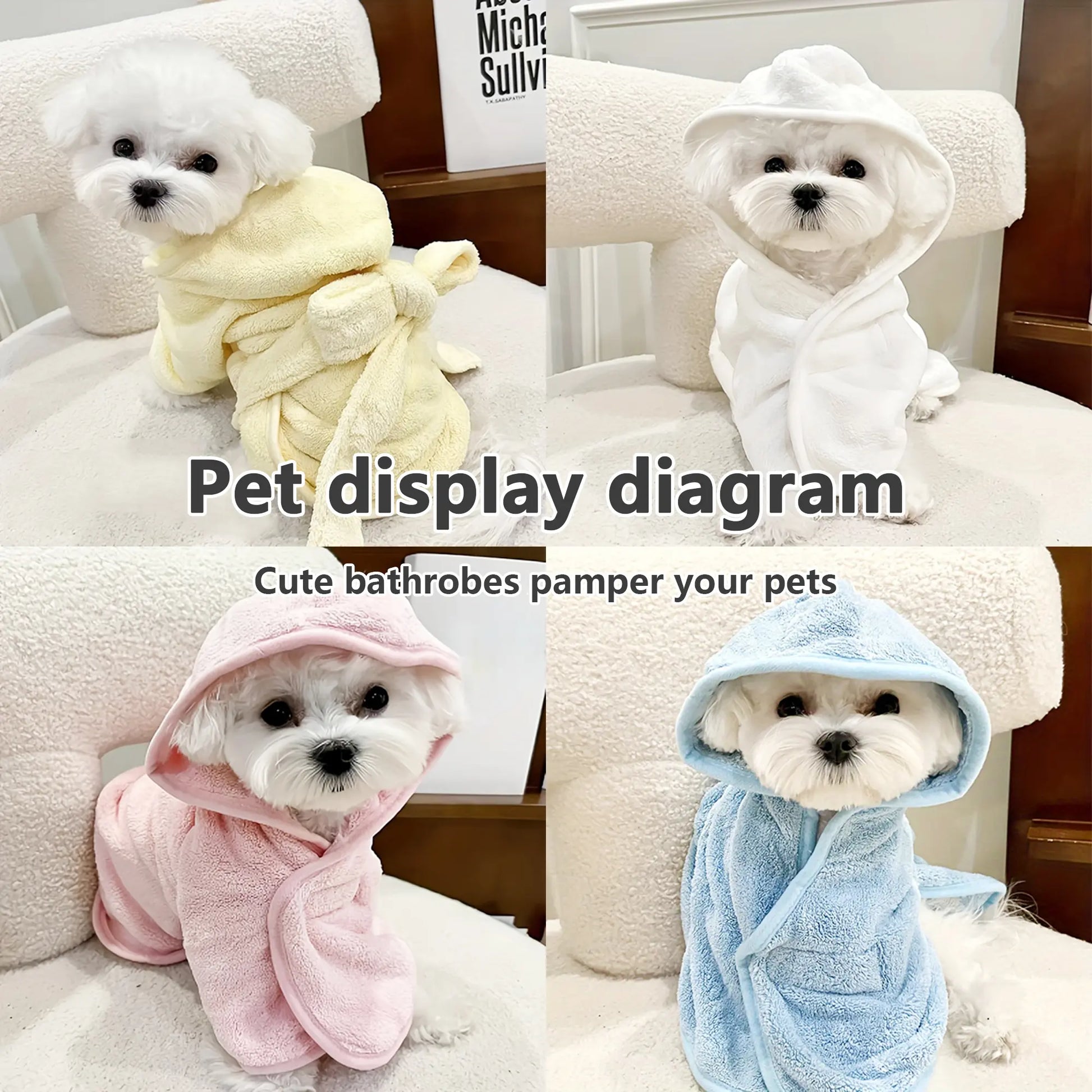 Premium Quick-Drying Pet Bathrobes for Small Dogs and Cats - Soft, Absorbent, and Comfortable for All Seasons with Secure Closure