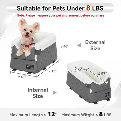 PETSFIT Center Console Dog Car Seat with 5-Year Warranty, Enhanced Safety Hooks and Tethers, Washable Cushion, Designed for Small Dogs up to 8 lbs (Grey)