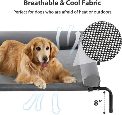 BFPETHOME Cooling Elevated Dog Bed for Large Dogs - Waterproof Raised Cot with Slope Headrest, Breathable Teslin Mesh, Durable Portable Pet Bed for Joint Relief, Indoor & Outdoor Use, Grey,Summervibes