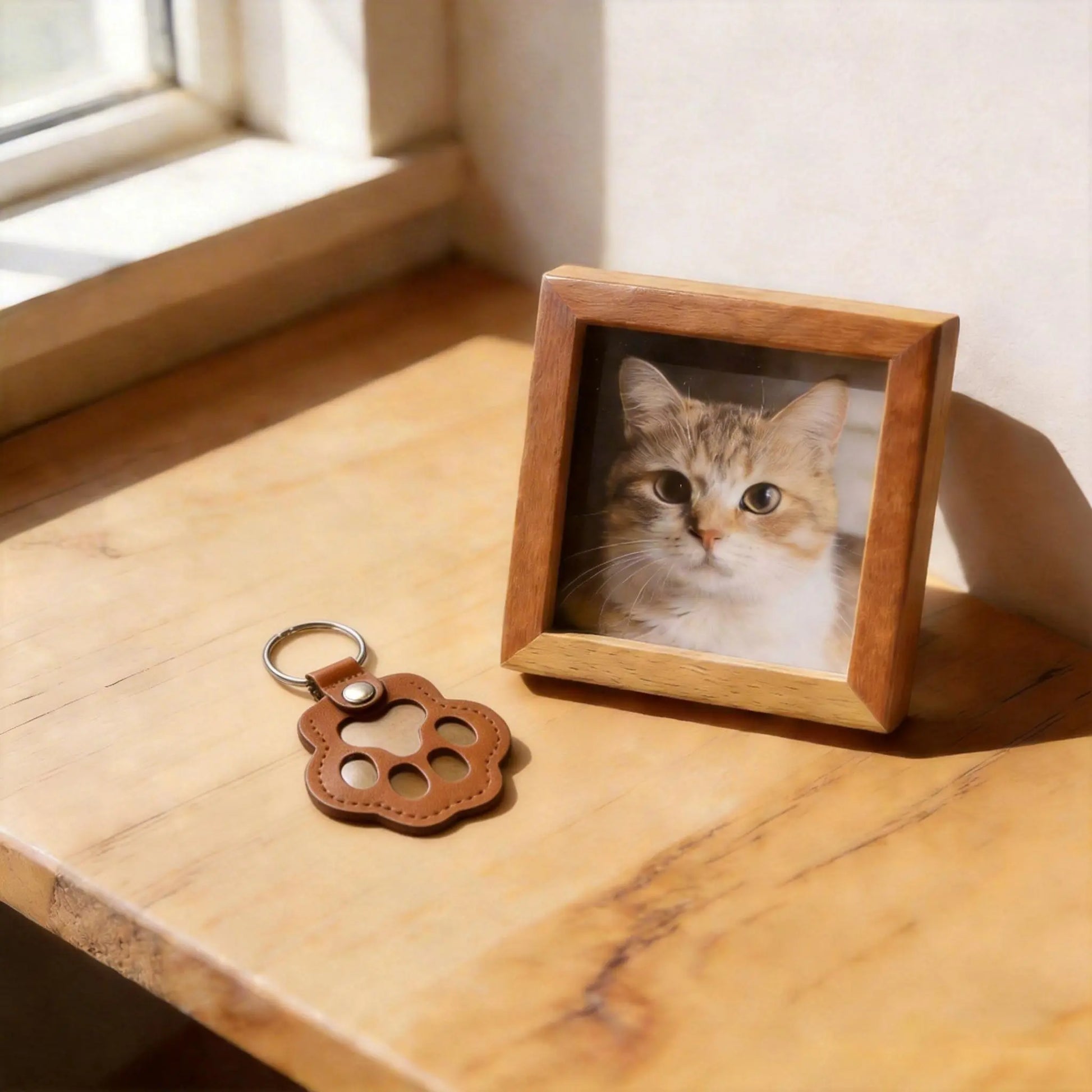Pet Fur Keepsake Leather Keychain – Paw Memorial Charm for Dog & Cat Hair, Sympathy Gift for Pet Loss