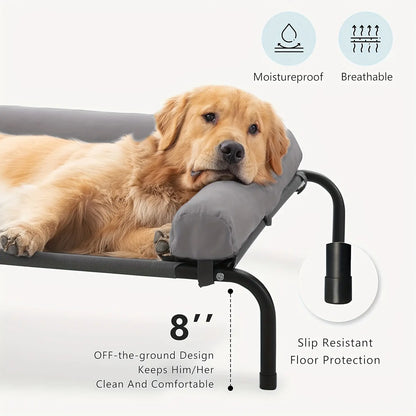 BFPETHOME Cooling Elevated Dog Bed for Large Dogs - Waterproof Raised Cot with Slope Headrest, Breathable Teslin Mesh, Durable Portable Pet Bed for Joint Relief, Indoor & Outdoor Use, Grey,Summervibes