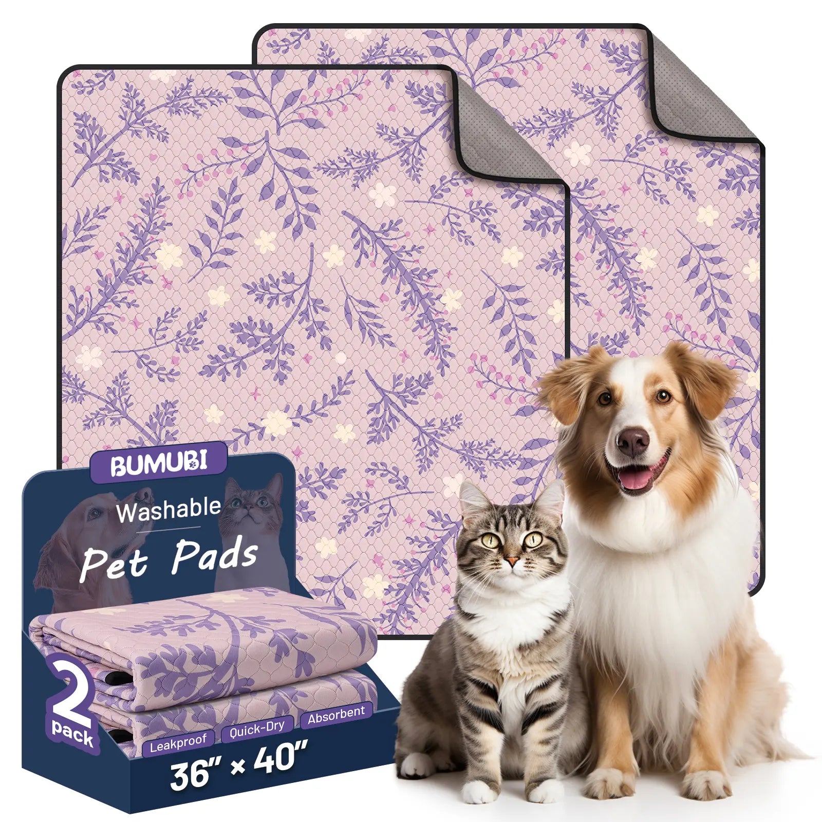 Reusable Dog Pee Pads - 2-Pack: Highly Absorbent, Waterproof, Leak-Proof, Non-Slip Design for Training, Playpens, Crates, Sofas, Cars, Beds, and More (Machine Washable)