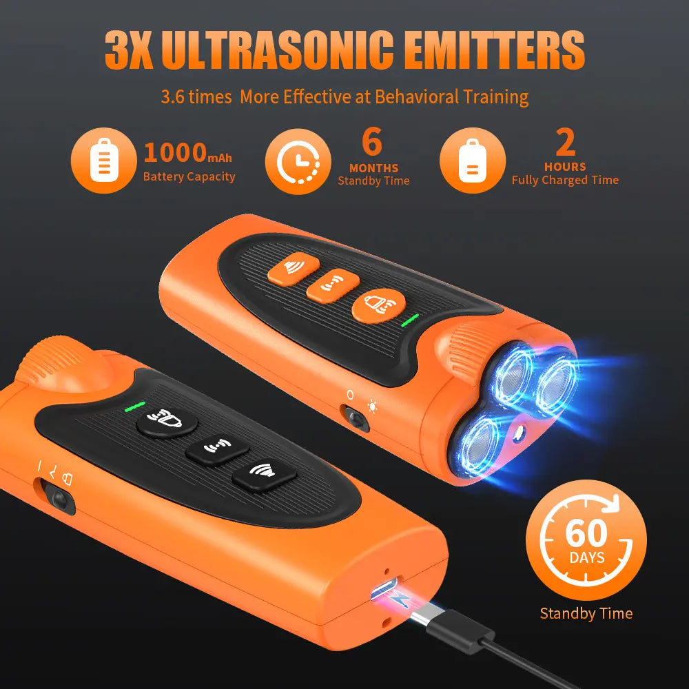Dog Bark Deterrent Device, 3X Ultrasonic anti Barking, 4 Training Modes 23 FT Range Barks No More Indoors Outdoors Behavior Correct Safe & Humane Rechargeable Compact Bark Control for Dogs