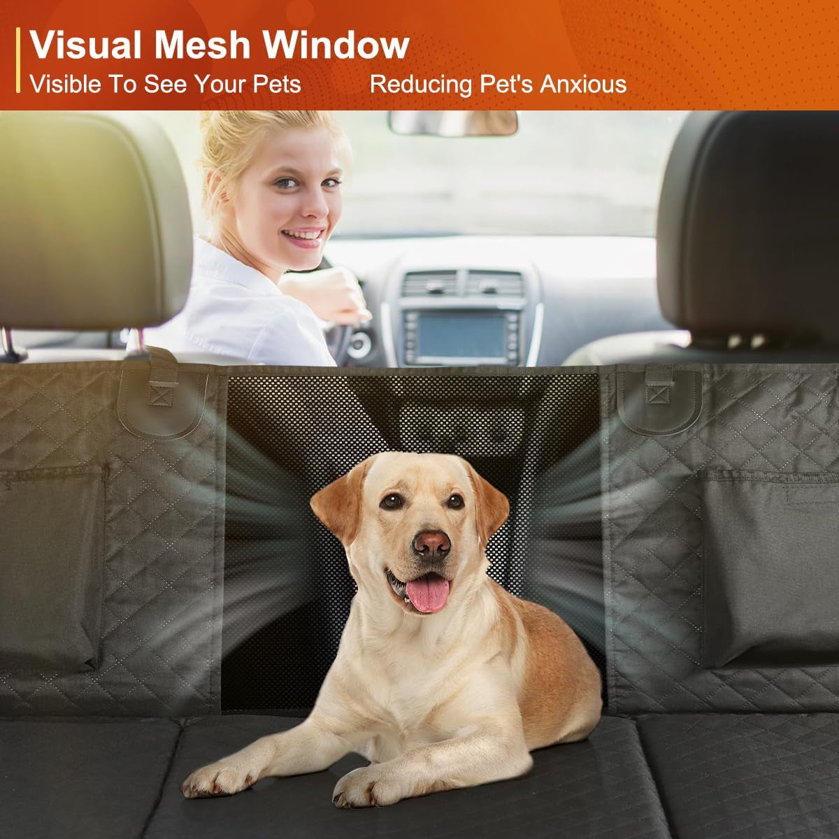 Premium Dog Car Seat Cover and Hammock for Backseat Protection in Cars, Trucks, and SUVs - Non-Inflatable with Hard Bottom Design
