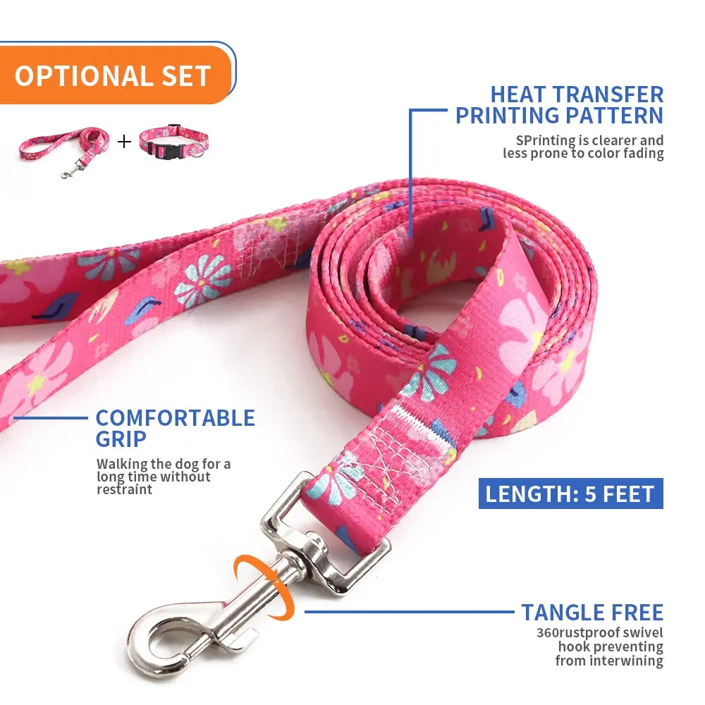 Dog Collar and Leash Set, Adjustable for Small Medium Large Dogs Puppy, Cute Design with Bohemia Floral Tribal Geometric Patterns Boys Girls Dog Collar
