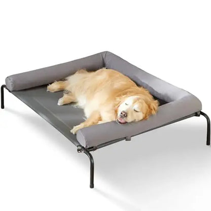 BFPETHOME Cooling Elevated Dog Bed for Large Dogs - Waterproof Raised Cot with Slope Headrest, Breathable Teslin Mesh, Durable Portable Pet Bed for Joint Relief, Indoor & Outdoor Use, Grey,Summervibes
