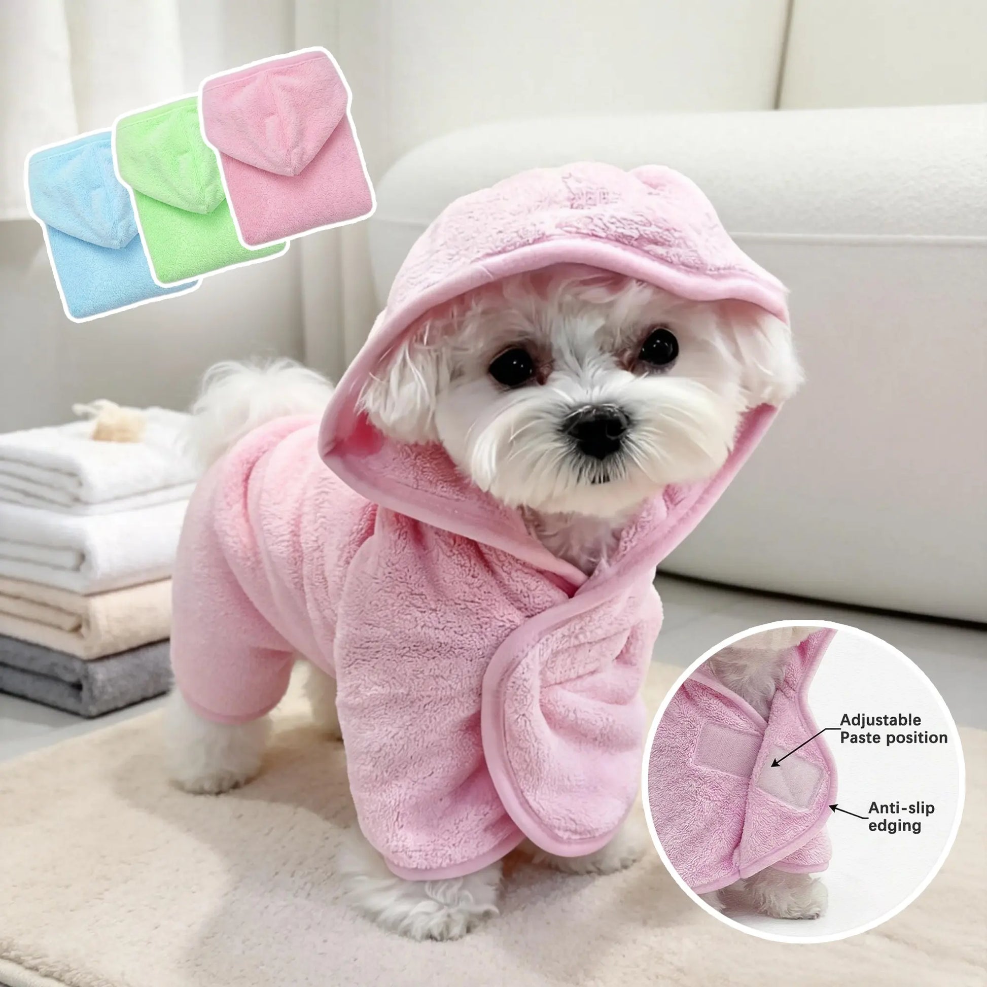 Premium Quick-Drying Pet Bathrobes for Small Dogs and Cats - Soft, Absorbent, and Comfortable for All Seasons with Secure Closure