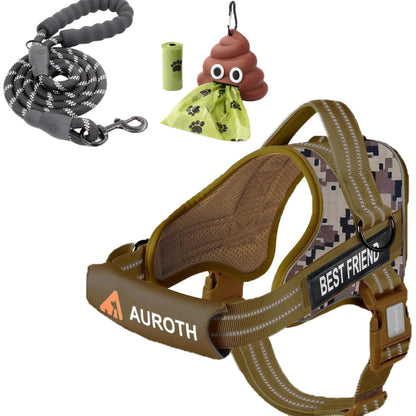 【#Summervibes #Petlovers】Auroth No Pull Dog Harness and Leash Combo with Cute Poop Bag Holder, Reflective Adjustable Soft Padded Safety Harness, Dog Poop Bag Dispenser with 1 Roll 15 Bags, Dog Walking & Training Kit for Small Medium Large Dogs