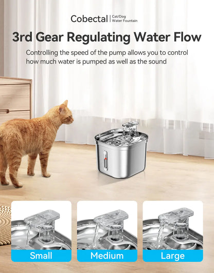 Stainless Steel Cat Water Fountain - 74oz/2.2L with Multi-Filter, Compact Design for Easy Cleaning, Ideal for Cats and Small Dogs