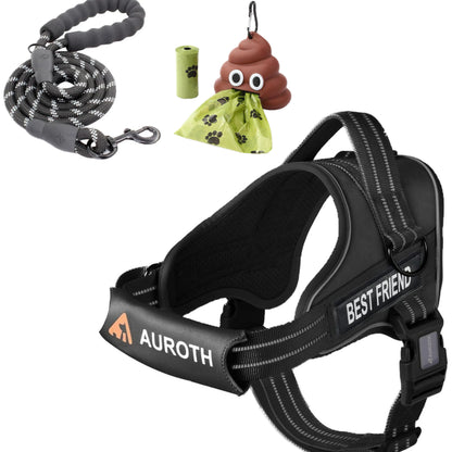 【#Summervibes #Petlovers】Auroth No Pull Dog Harness and Leash Combo with Cute Poop Bag Holder, Reflective Adjustable Soft Padded Safety Harness, Dog Poop Bag Dispenser with 1 Roll 15 Bags, Dog Walking & Training Kit for Small Medium Large Dogs