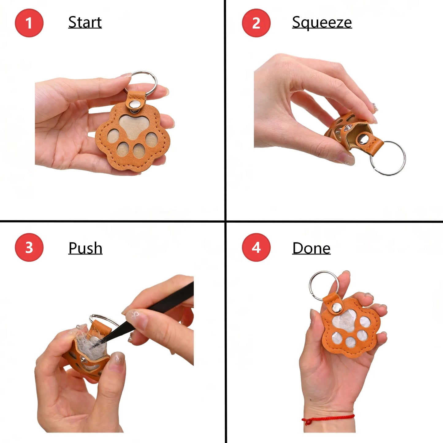 Pet Fur Keepsake Leather Keychain – Paw Memorial Charm for Dog & Cat Hair, Sympathy Gift for Pet Loss