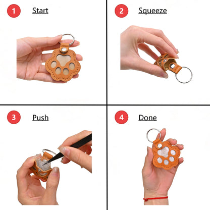 Pet Fur Keepsake Leather Keychain – Paw Memorial Charm for Dog & Cat Hair, Sympathy Gift for Pet Loss