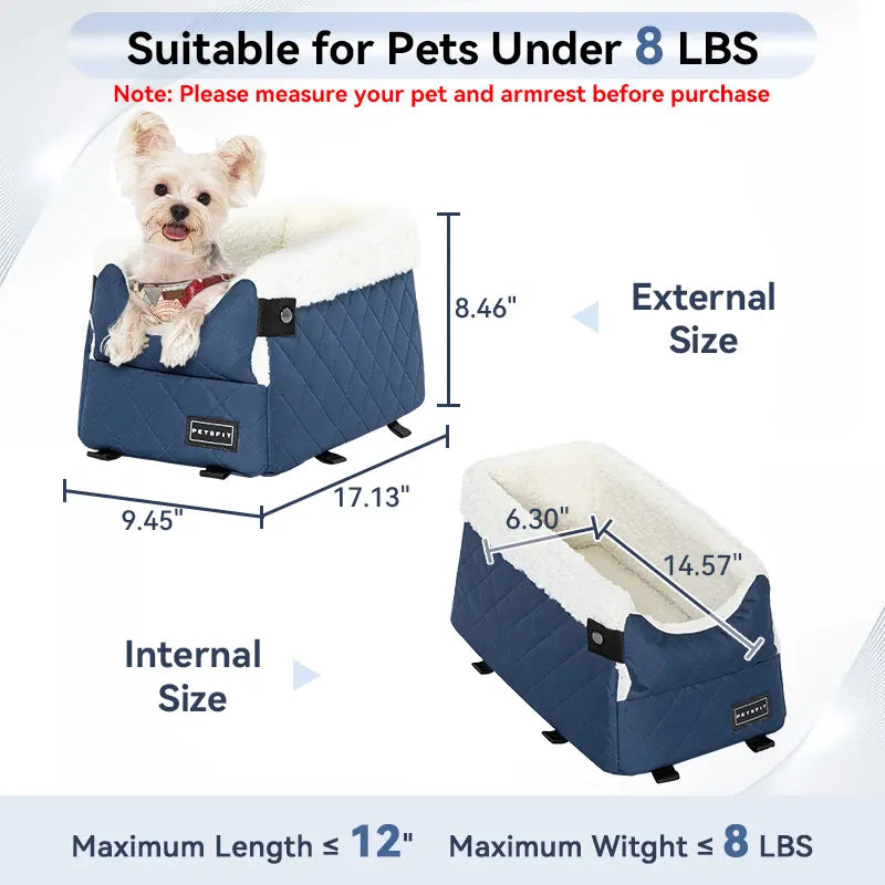 PETSFIT Center Console Dog Car Seat with 5-Year Warranty, Enhanced Safety Hooks and Tethers, Washable Cushion, Designed for Small Dogs up to 8 lbs (Grey)