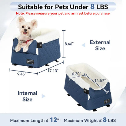 PETSFIT Center Console Dog Car Seat with 5-Year Warranty, Enhanced Safety Hooks and Tethers, Washable Cushion, Designed for Small Dogs up to 8 lbs (Grey)