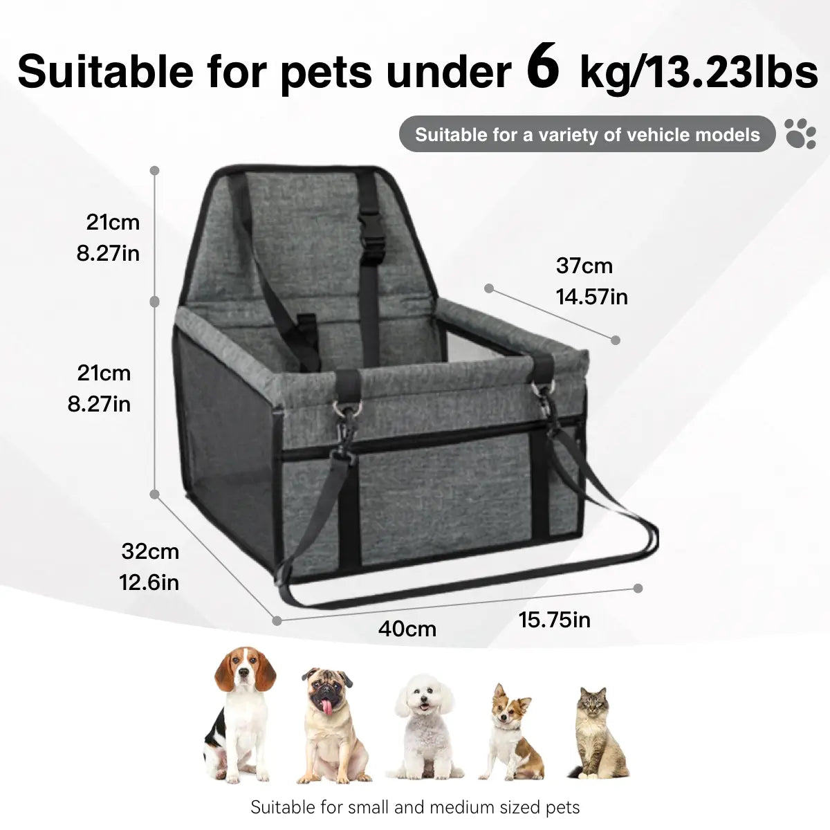 Pet Car Seat – Foldable Travel Safety Booster for Cats & Dogs | Breathable & Easy to Clean with Large Space | Fits Front & Back Seats, Easy to Assemble