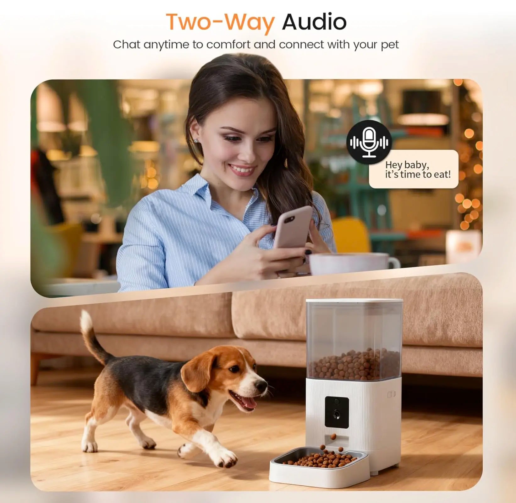 Smart Automatic Pet Feeder with HD Camera, 5G Wi-Fi App Control, Two-Way Audio, Night Vision, and Portion Scheduling for Cats and Dogs with Stainless Steel Bowl