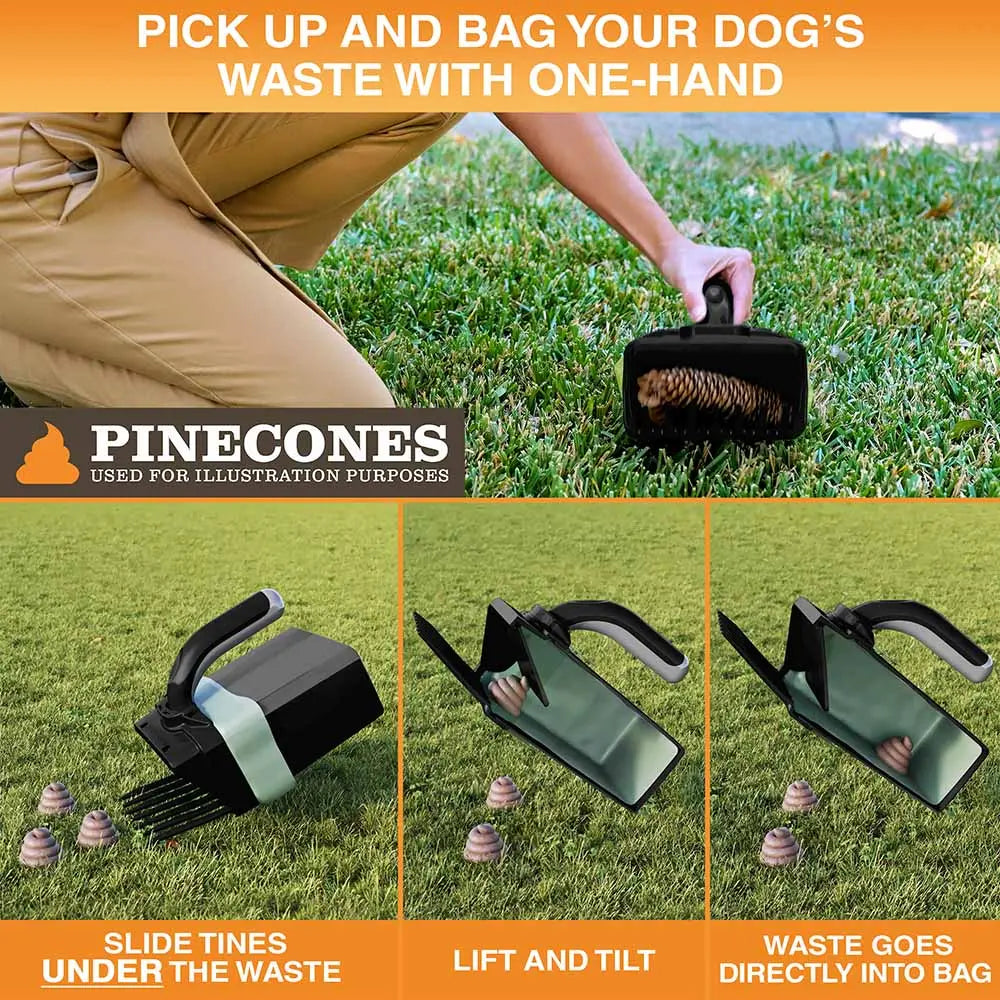 NEATER PETS Lift N' Bag Dog Pooper Scooper 2.0, 6” Handle Version - Scoop-To-Bag Design, One-Handed Operation, Extra-Large Bags, Made in USA