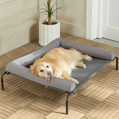 BFPETHOME Cooling Elevated Dog Bed for Large Dogs - Waterproof Raised Cot with Slope Headrest, Breathable Teslin Mesh, Durable Portable Pet Bed for Joint Relief, Indoor & Outdoor Use, Grey,Summervibes