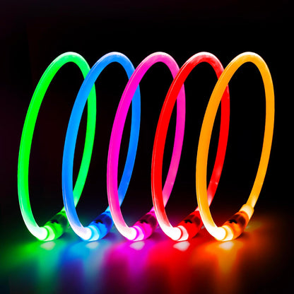 LED Dog Collar, USB Rechargeable Light up Dog Collars Glow in the Dark, Waterproof LED Dog Necklace for Your Dogs Walking at Night (Pink)