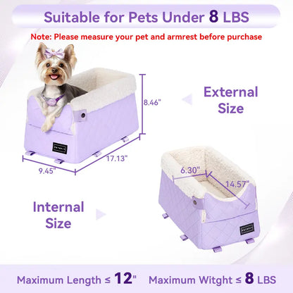 PETSFIT Center Console Dog Car Seat with 5-Year Warranty, Enhanced Safety Hooks and Tethers, Washable Cushion, Designed for Small Dogs up to 8 lbs (Grey)