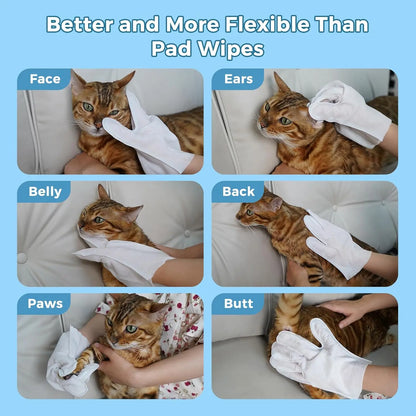 Kigifuture Hypoallergenic Disposable Pet Glove Wipes for Dogs and Cats - 6 Pack Freshening Grooming and Hair Removal Tool