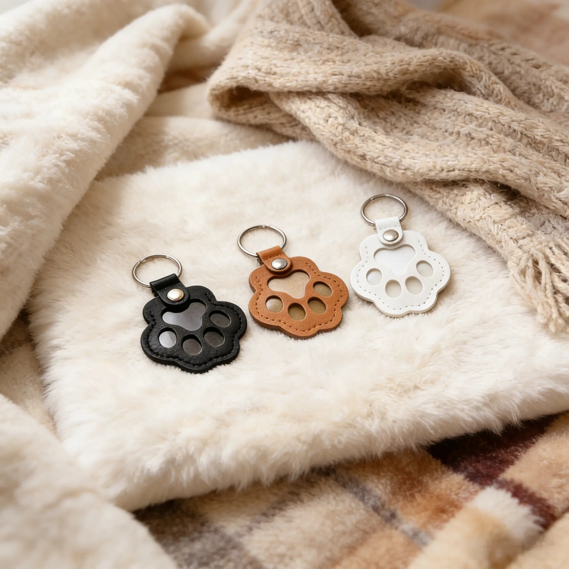 Pet Fur Keepsake Leather Keychain – Paw Memorial Charm for Dog & Cat Hair, Sympathy Gift for Pet Loss