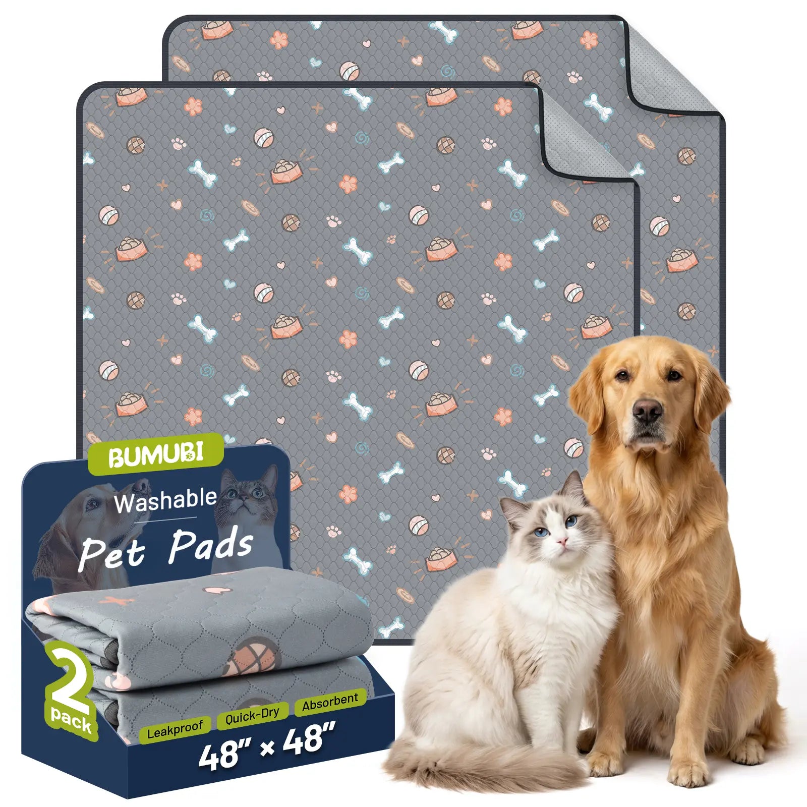 Reusable Dog Pee Pads - 2-Pack: Highly Absorbent, Waterproof, Leak-Proof, Non-Slip Design for Training, Playpens, Crates, Sofas, Cars, Beds, and More (Machine Washable)