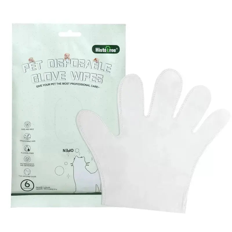 Kigifuture Hypoallergenic Disposable Pet Glove Wipes for Dogs and Cats - 6 Pack Freshening Grooming and Hair Removal Tool