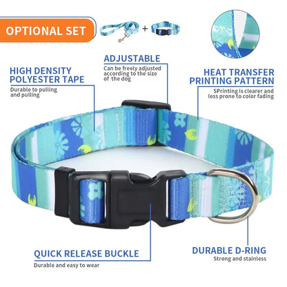 Dog Collar and Leash Set, Adjustable for Small Medium Large Dogs Puppy, Cute Design with Bohemia Floral Tribal Geometric Patterns Boys Girls Dog Collar