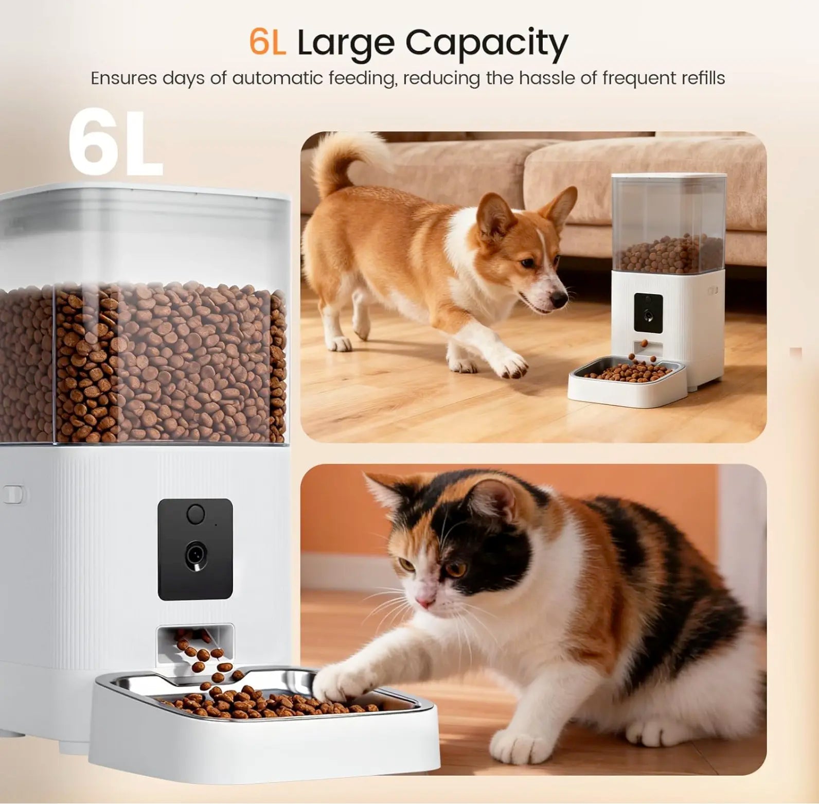 Smart Automatic Pet Feeder with HD Camera, 5G Wi-Fi App Control, Two-Way Audio, Night Vision, and Portion Scheduling for Cats and Dogs with Stainless Steel Bowl