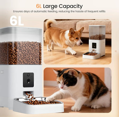 Smart Automatic Pet Feeder with HD Camera, 5G Wi-Fi App Control, Two-Way Audio, Night Vision, and Portion Scheduling for Cats and Dogs with Stainless Steel Bowl