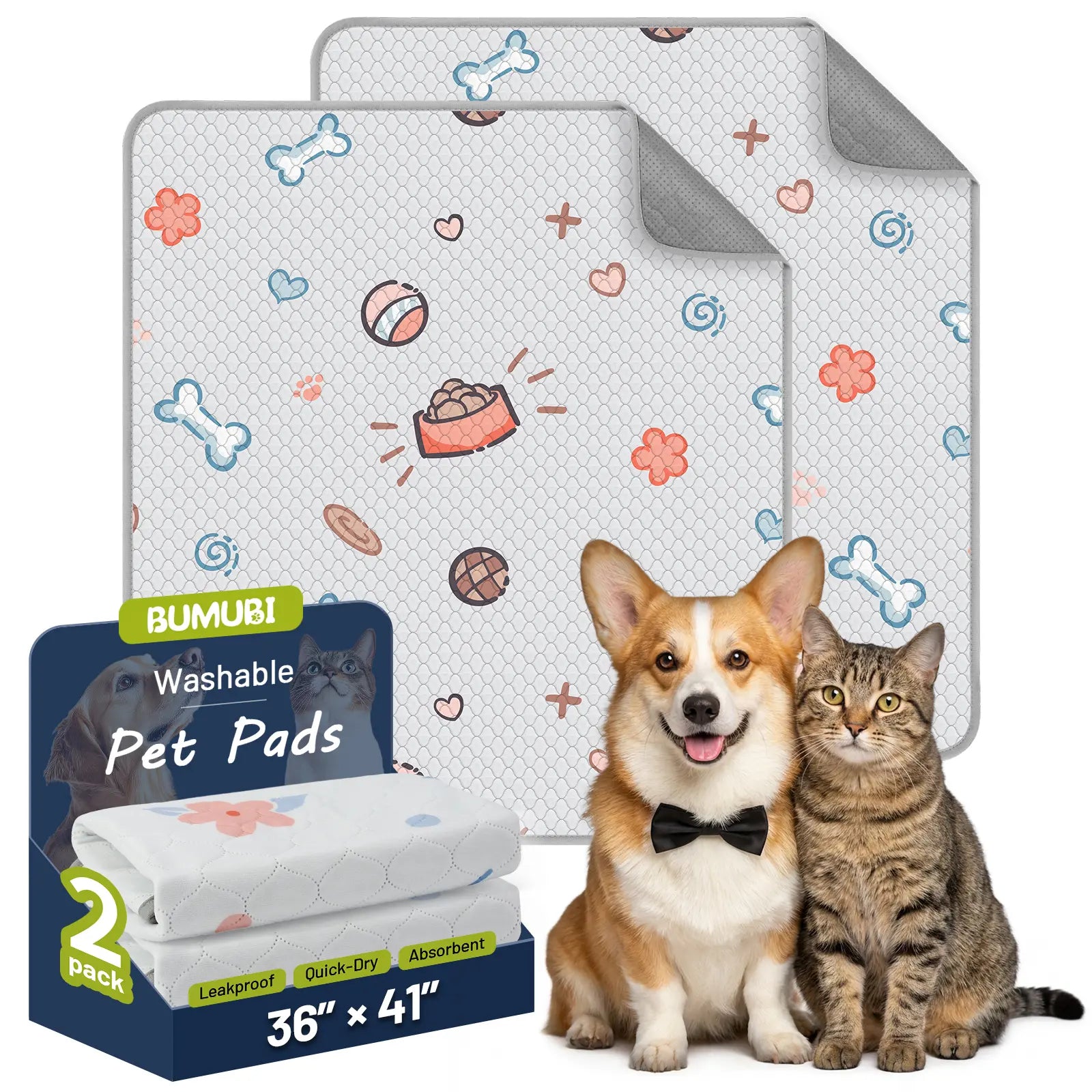Reusable Dog Pee Pads - 2-Pack: Highly Absorbent, Waterproof, Leak-Proof, Non-Slip Design for Training, Playpens, Crates, Sofas, Cars, Beds, and More (Machine Washable)