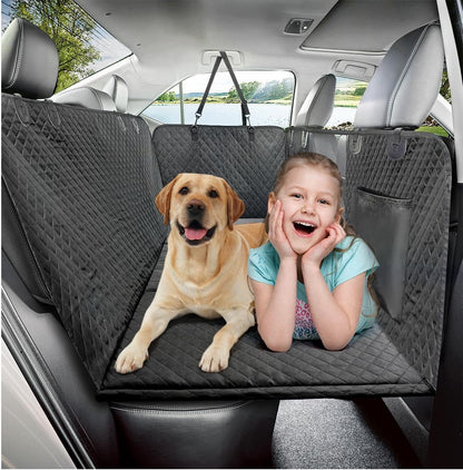 Premium Dog Car Seat Cover and Hammock for Backseat Protection in Cars, Trucks, and SUVs - Non-Inflatable with Hard Bottom Design