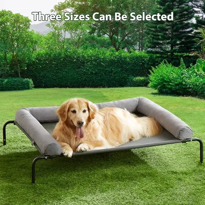 BFPETHOME Cooling Elevated Dog Bed for Large Dogs - Waterproof Raised Cot with Slope Headrest, Breathable Teslin Mesh, Durable Portable Pet Bed for Joint Relief, Indoor & Outdoor Use, Grey,Summervibes
