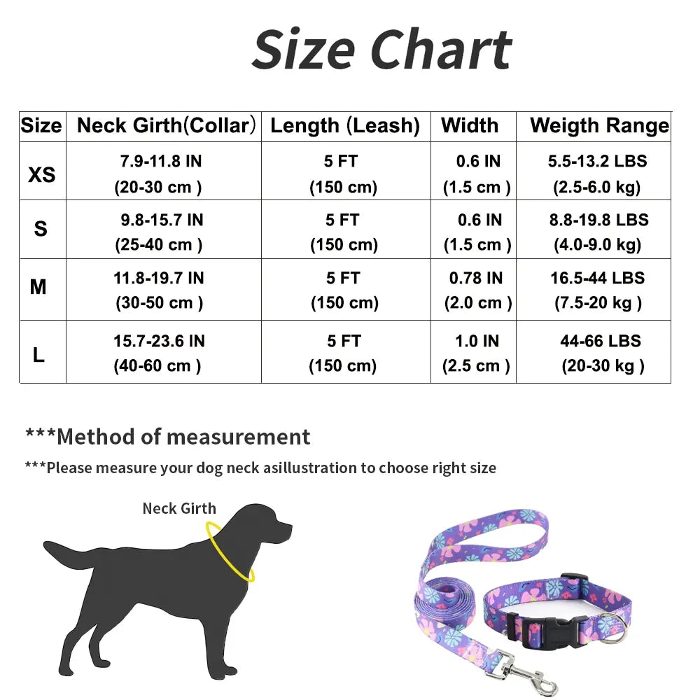 Dog Collar and Leash Set, Adjustable for Small Medium Large Dogs Puppy, Cute Design with Bohemia Floral Tribal Geometric Patterns Boys Girls Dog Collar