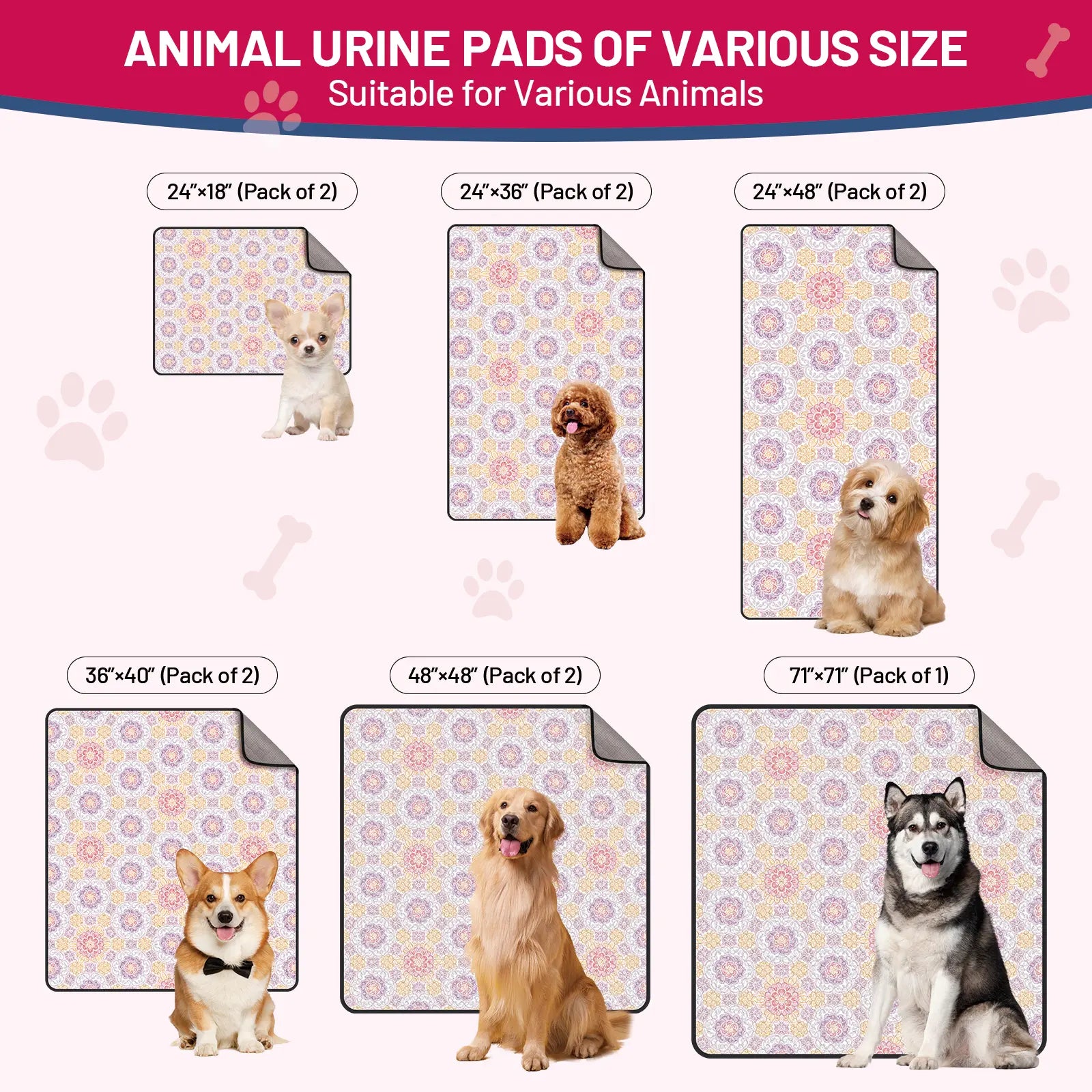 Reusable Dog Pee Pads - 2-Pack: Highly Absorbent, Waterproof, Leak-Proof, Non-Slip Design for Training, Playpens, Crates, Sofas, Cars, Beds, and More (Machine Washable)
