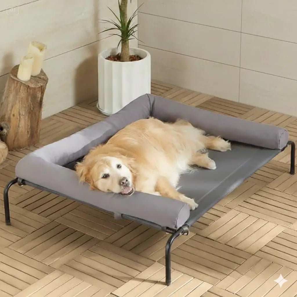 BFPETHOME Cooling Elevated Dog Bed for Large Dogs - Waterproof Raised Cot with Slope Headrest, Breathable Teslin Mesh, Durable Portable Pet Bed for Joint Relief, Indoor & Outdoor Use, Grey,Summervibes