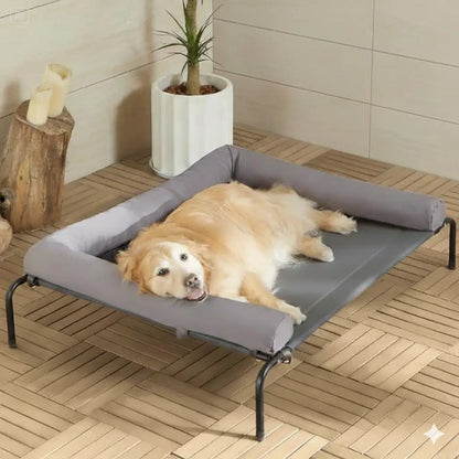 BFPETHOME Cooling Elevated Dog Bed for Large Dogs - Waterproof Raised Cot with Slope Headrest, Breathable Teslin Mesh, Durable Portable Pet Bed for Joint Relief, Indoor & Outdoor Use, Grey,Summervibes