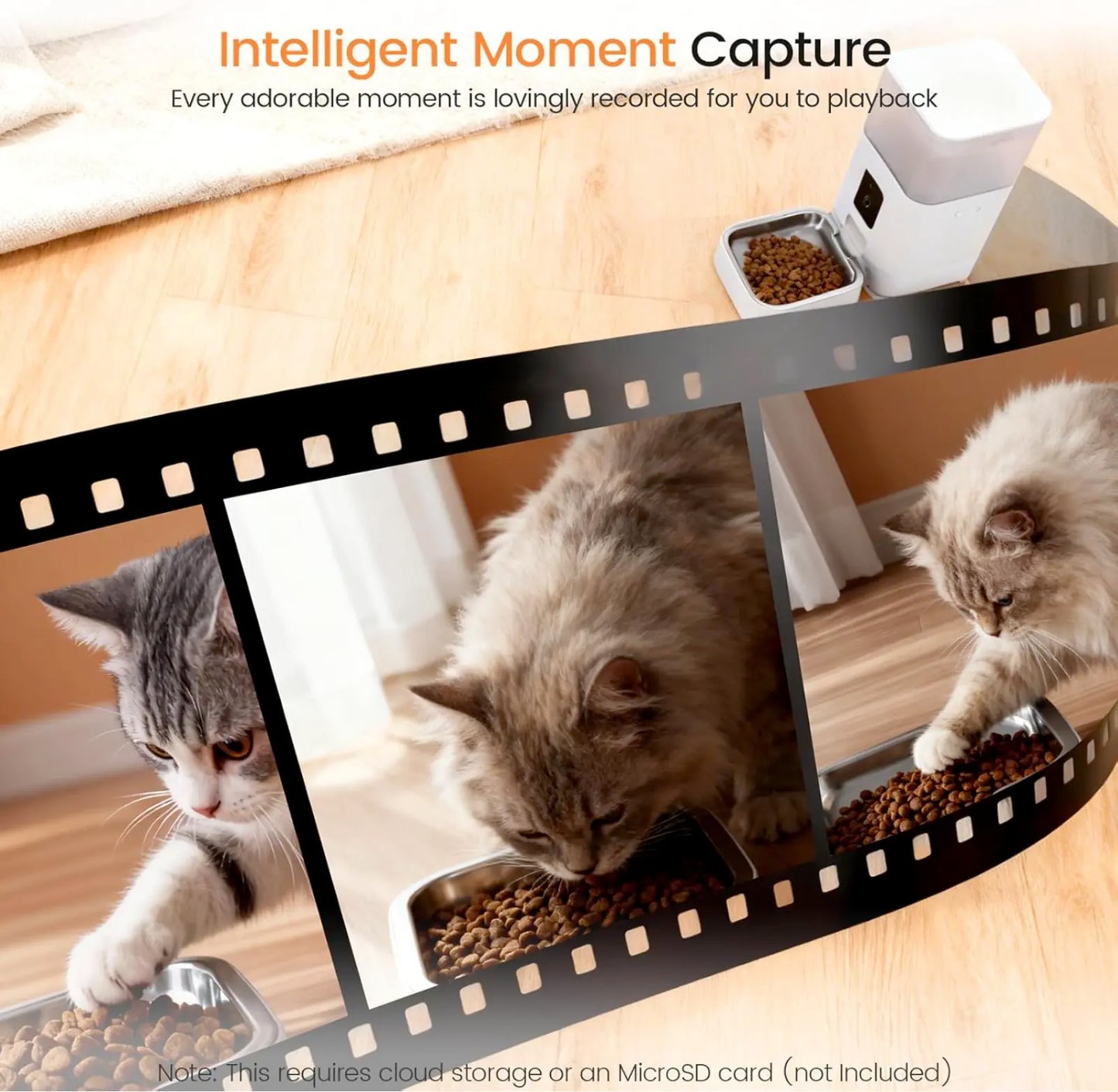 Smart Automatic Pet Feeder with HD Camera, 5G Wi-Fi App Control, Two-Way Audio, Night Vision, and Portion Scheduling for Cats and Dogs with Stainless Steel Bowl