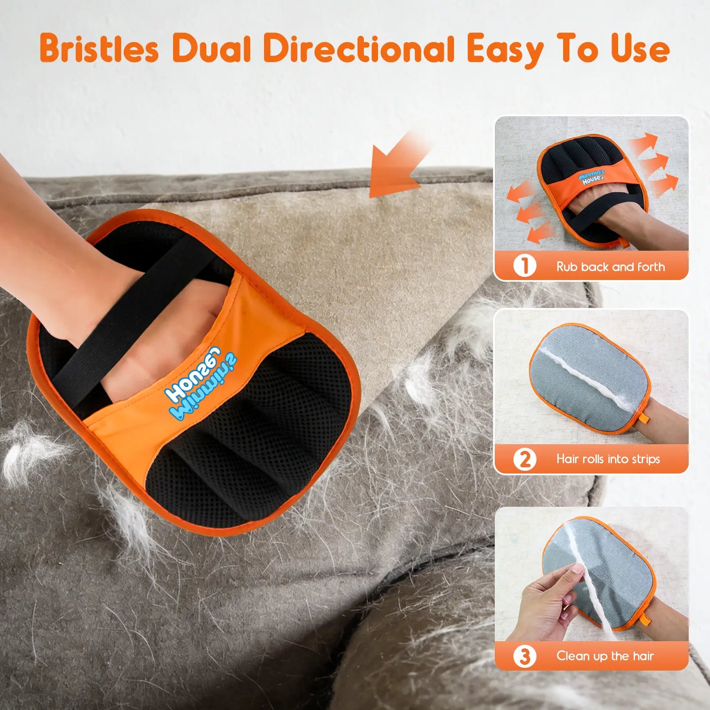 Minmin's House Advanced Pet Hair Removal Glove for Cats and Dogs - Upgraded Five-Finger Electrostatic Design, Reusable Magic Brush Tool for Effective Hair Removal on Laundry, Couches, Carpets, and Car Seats