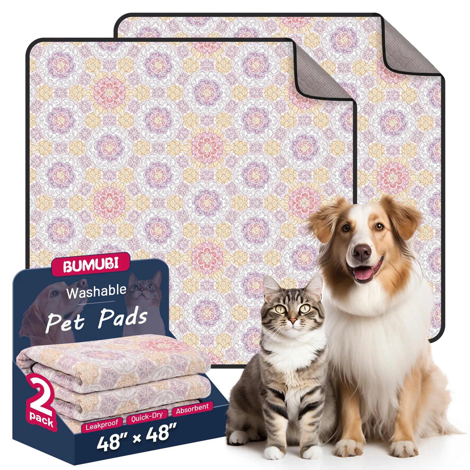 Reusable Dog Pee Pads - 2-Pack: Highly Absorbent, Waterproof, Leak-Proof, Non-Slip Design for Training, Playpens, Crates, Sofas, Cars, Beds, and More (Machine Washable)