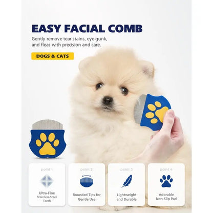 Pet Grooming Comb for Dogs and Cats - Mini Face Brush for Shedding Control and Flea Removal, Essential Pet Care Tool