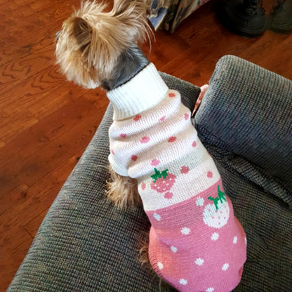 Pet Dog Sweaters Classic Knitwear Turtleneck Winter Warm Puppy Clothing Cute Strawberry and Heart Doggie Sweater (Pink, Medium)