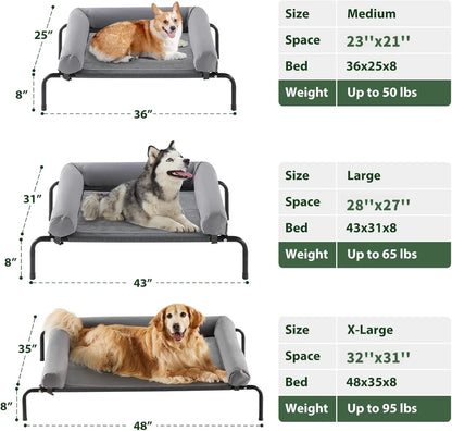 BFPETHOME Cooling Elevated Dog Bed for Large Dogs - Waterproof Raised Cot with Slope Headrest, Breathable Teslin Mesh, Durable Portable Pet Bed for Joint Relief, Indoor & Outdoor Use, Grey,Summervibes