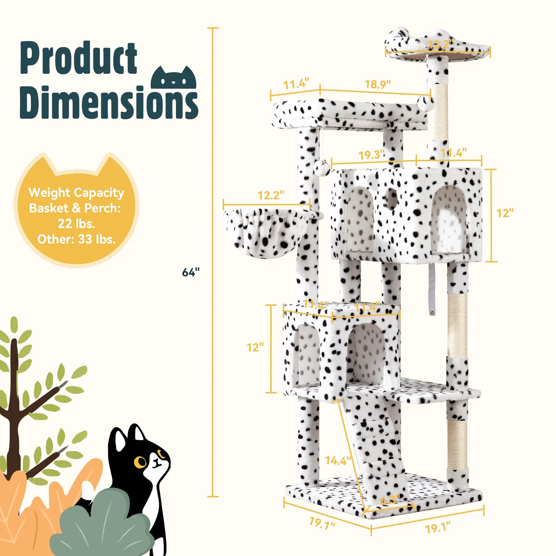 HOOMIC 64-Inch Large Cat Tree – Multi-Level Cat Tower with Durable Activity Center for Indoor Cats,Beige/Dark Grey/Grey/Pink/Leopard Print & Spot Patterns#Summervibes