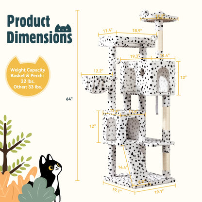 HOOMIC 64-Inch Large Cat Tree – Multi-Level Cat Tower with Durable Activity Center for Indoor Cats,Beige/Dark Grey/Grey/Pink/Leopard Print & Spot Patterns#Summervibes