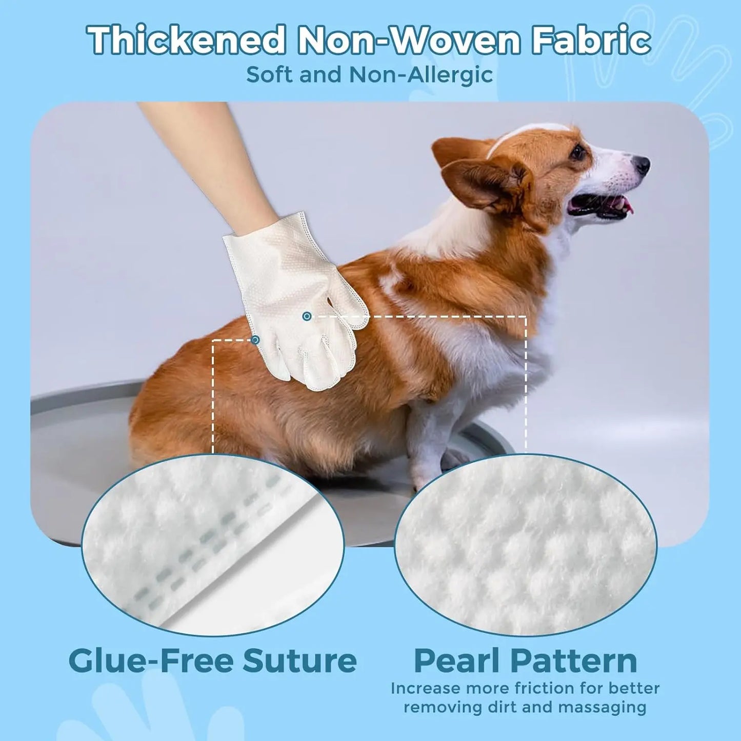 Kigifuture Hypoallergenic Disposable Pet Glove Wipes for Dogs and Cats - 6 Pack Freshening Grooming and Hair Removal Tool