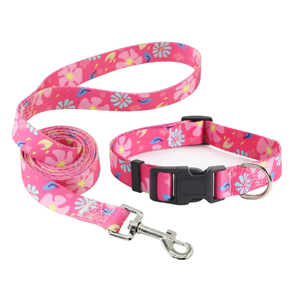 Dog Collar and Leash Set, Adjustable for Small Medium Large Dogs Puppy, Cute Design with Bohemia Floral Tribal Geometric Patterns Boys Girls Dog Collar